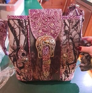 Western Inspired Purple and Camo Crossbody Bag